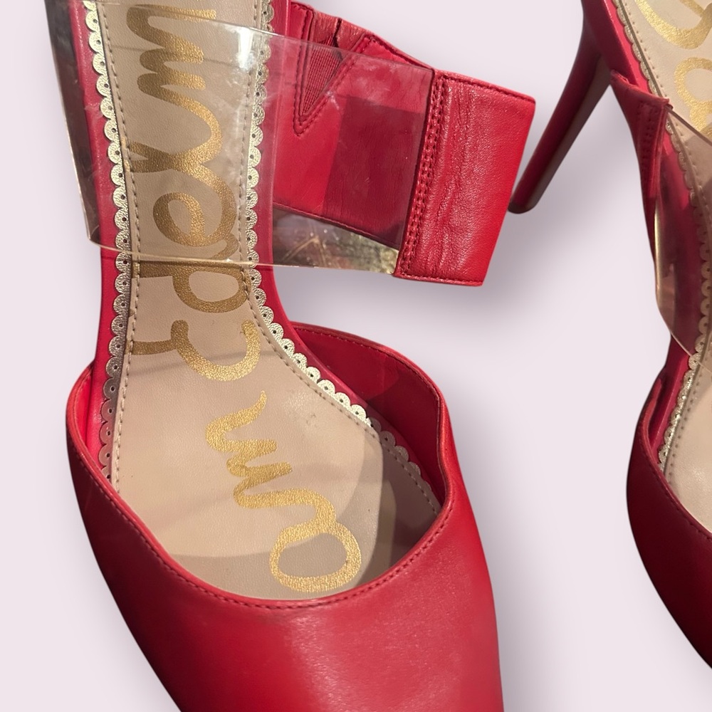 Sam Edelman Red Pointed-Toe Hope Heels with Clear Strap Size 9.5 - Picture 3 of 12